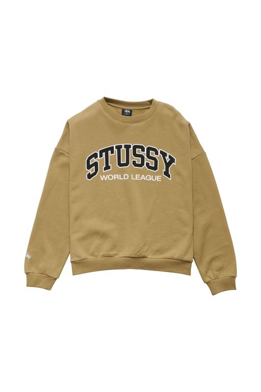 Stussy Womens World League OS Crew Sweaters Brown - VTHDC5049